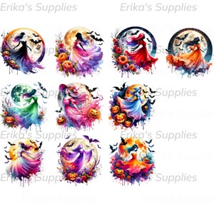 Halloween vrouwelijke geest clipart bundel set aquarel mooie geest illustraties set