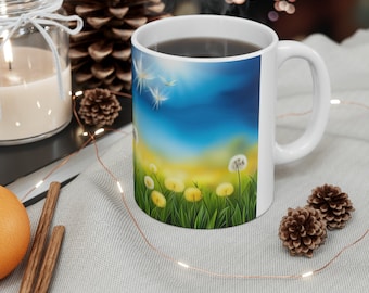 Dandelion Hot Chocolate Cup Mom Coffee Ceramic Mug 11oz Gift for Grandma