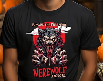Werewolf Howling at the Moon Unisex Heavy Cotton Tee Horror Lover T-Shirt Halloween Tee