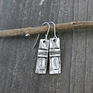 Rectangular Boho Earrings . Antiqued Silver Rustic . Geometric square design Dangle - Choose Your Hook!