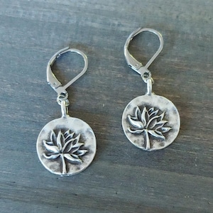 Small Dangle Earrings . Antique Silver Earrings . Lotus Earrings . Flower Earrings . Boho Earrings . Lever back Dangle - Choose Your Hook