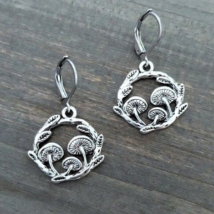 Mushroom Earrings . Antique Silver Earrings . Magical Forest Earrings . Woodland Forage Earrings . Dangle Leverback or other styles