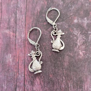 Teapot Earrings - Ornate Turkish Tea Pot Antique Silver Whimsical jewelry - Tea Lover - double sided flat charm