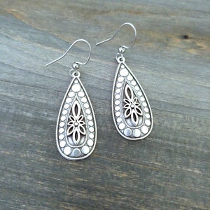 Antique Silver Earrings . Teardrop Earrings . Ornate Earrings . Bohemian Lever back Dangle - Choose Your Hook . Handmade Gifts