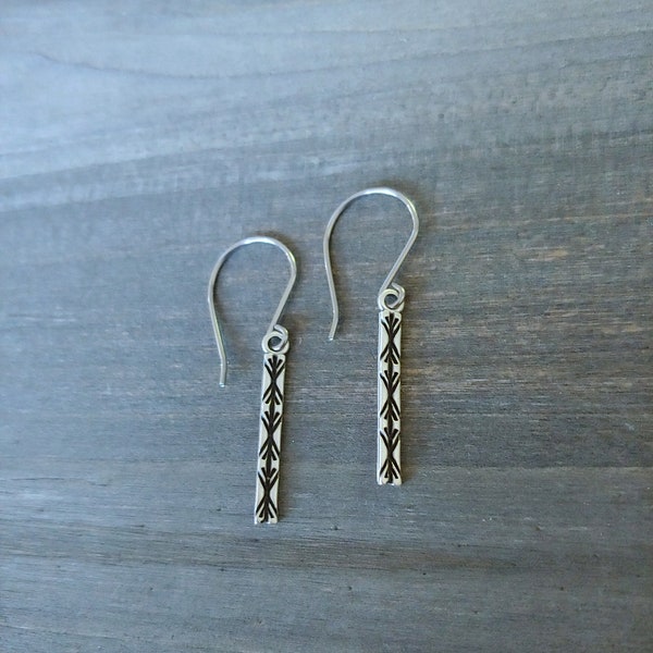 Dainty Earrings . Antique Silver Earrings . Boho Geometric Design Bar Earrings . Drop Dangle . Bohemian Lever back or Choose Your Hook