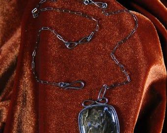 Palm Fossil and Sterling Silver Pendant