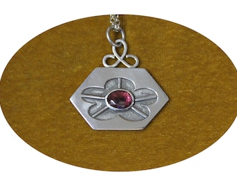 Floral Garnet and Sterling Pendant