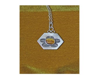 Floral Tigers Eye Sterling Pendant