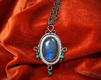 Labradorite and Malachite Sterling Pendant