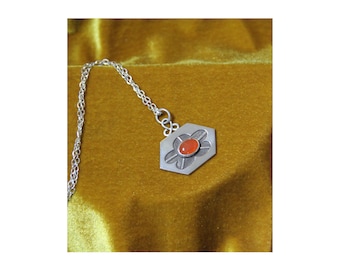 Floral Carnelian and Sterling Pendant