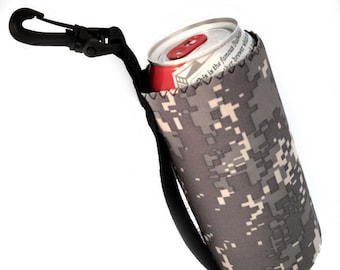 Camo Neoprene Drink Holder: Insulated 16 oz Can Cozie with Hook