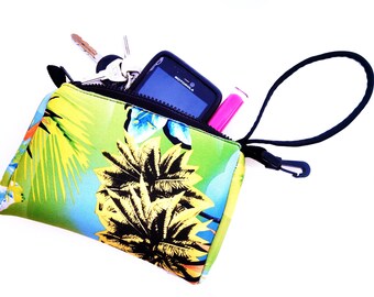 Wristlet, Purse, Handbag, Beach Accessory, Surf Style, Small Tote, Bags, Pouch, Neoprene, Tropical, Coastal, Gift, Green, Blue