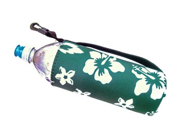 Water Bottle Coolie, Sport Bottle, 24 oz, Hawaiian, Hibiscus, Green, Insulated Drink Holder, Cooler, Cozie