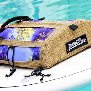 Paddleboard Deck Bag in Tropical, Hawaiian, Purple, Floral Print. Includes Dry Bag