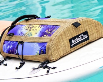 Paddleboard Deck Bag in Tropical, Hawaiian, Purple, Floral Print. Includes Dry Bag