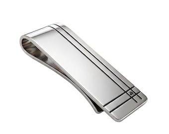 925 Sterling Silver Black Diamond Money Clip - Personalized Money Clip - Father's Day Gift  - Groomsmen - Engraved Money Clip