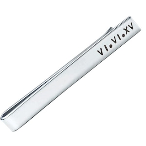 925 Sterling Silver Personalized Tie Clip - Hand Stamped Accessories Personalized Tie Bar Custom - Roman Numerals - Custom Tie Bar