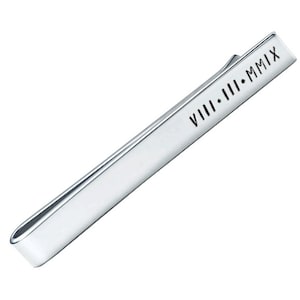 Personalized Roman Numerals Tie Clip in Sterling Silver - Hand Stamped Accessories Personalized Tie Bar, Custom Tie Bar Mens Coordinate