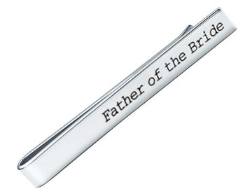 Father of the bride Tie Bar Clip in Sterling Silver, Custom Tie Bar Clip, Tie Tack, Gifts for Usher, Wedding Favors, Wedding Gift