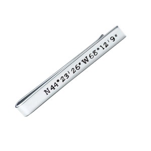 Sterling Silver Personalized Tie Clip - Accessories Personalized Tie Bar Custom - Longitude Latitude - Custom Tie Bar Mens Coordinate