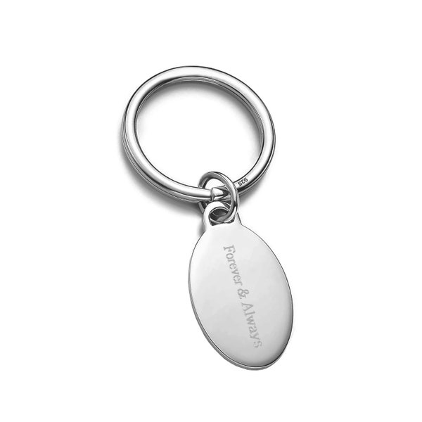 925 Sterling Silver Oval Key Chain - Personalized Key Chain - Any engraving - Initial Key Chain - Grandfather -  Engraved Key Chain