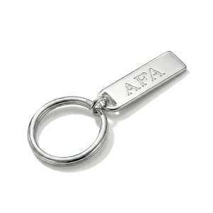 Custom Initials Rectangle Key Chain In 925 Sterling Silver - Hypoallergenic - Grandfather - Groomsmen - Key Chain Gifts