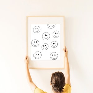 Smiley Face Black and White Digital Art Print - Happy Face Art