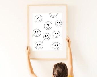 Smiley Face Art Print: Black and White Happy Faces (Digital Download)