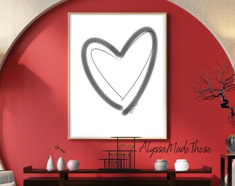 Black and White Heart Abstract Digital Print