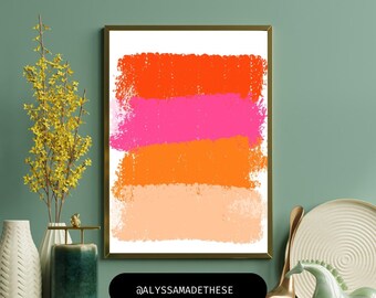 Brush Stroke - Pink Orange Abstract Digital Print
