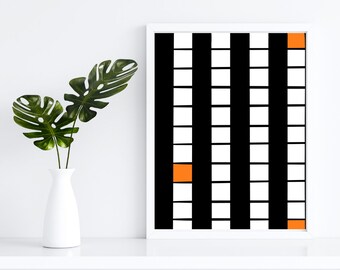 Checkered Abstract Digital Art Print Painting - Orange