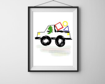 Dinosaur - Truck - Nursery - Play Room Digital Art Print