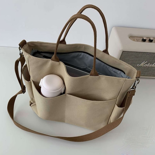 Japanische Multi-Pocket Großraum-Tot Canvas Bag | Minimalistische Handtasche Canvas Männer und Frauen Messenger Bag | Umhängetasche aus Canvas
