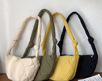 Nylon Crossbody Bag, Dumpling Bag, Small Shoulder Bag, Half Moon Bag, Vintage Bag, Crossbody Bag, Saddle Bag, Minimalist Crescent Bag