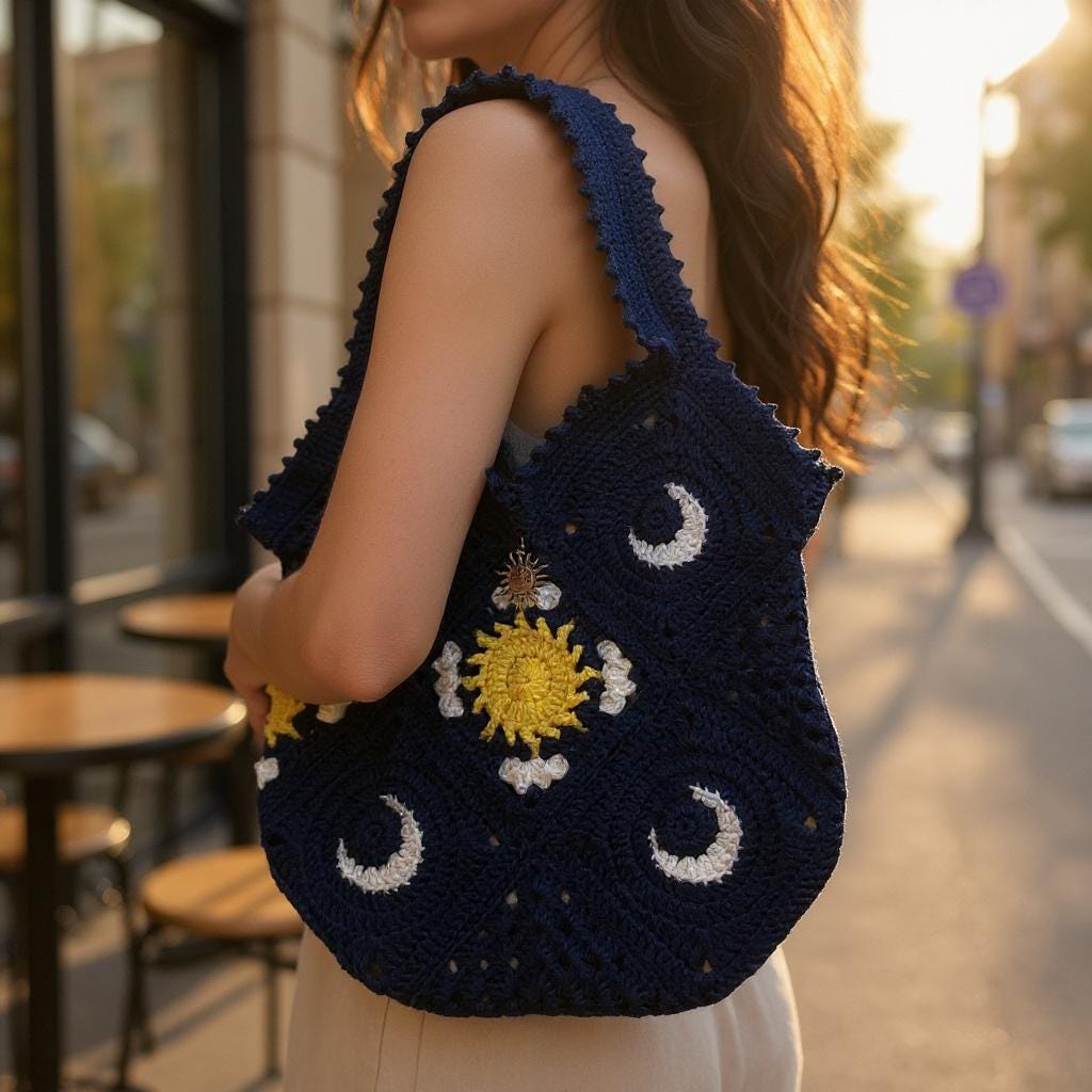 Women's Trendy Crossbody Purse - Star & Moon Pattern Chest Bag, Adjustable Strap, Multiple Zipper Pockets, Polyester (Multi-Color) - View #5