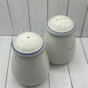 Vintage Ceramic salt and pepper shakers with blue stripe design!