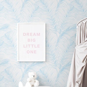 Baby Blue Tropical Palm Leaves Wallpaper, Tropical Wallpaper Design, Available as Self Adhesive and Traditional Wallpaper