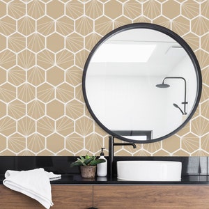 Cream Honeycomb Temporary Wallpaper, Geometric Regular Wallpaper, Geometric Wallpaper