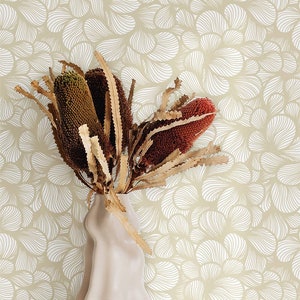 Neutral Floral Art Deco Wallpaper / Peel & Stick Removable or Regular Option