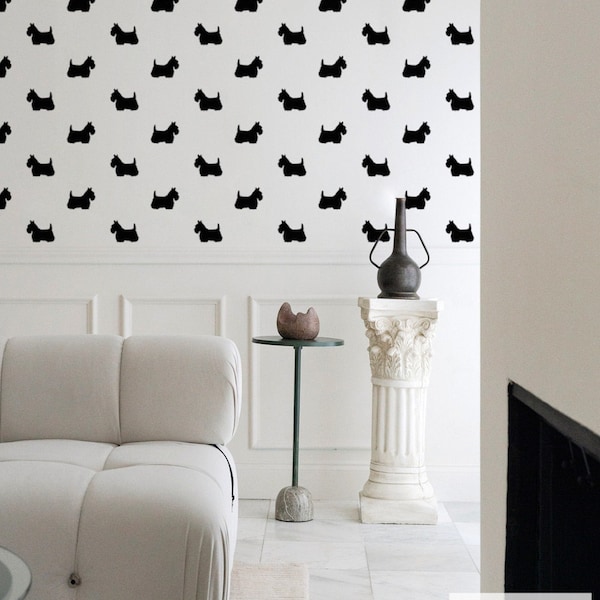 Dog Wallpaper Dog Print Wallpaper Accent Wall Scottish Terrier Dog Wall Decor Black And White Dog Print Wallpaper French Bulldog Poodle Deco