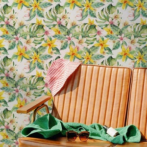 Peel And Stick Yellow Botanical Removable Wallpaper Flower Pattern Self Adhesive Wall Paper Custom Printed Tropical Wallpaper Cover