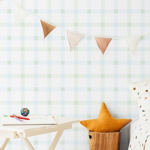 Green & Blue Plaid Wallpaper, Kids Room Wallpaper, Nursery Wallpaper, Modern Wallpaper Design, Peel And Stick Wallpaper, Gingham Wallpaper