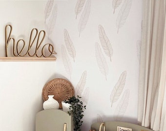 Boho Playroom Wallpaper Peel And Stick Gender Neutral Playroom Wallpaper Modern Nursery Wallpaper Feather Kids Wallpaper Neutral Beige Color