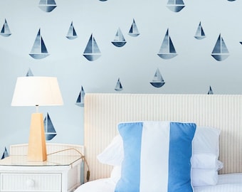 Blue Sailing Boat Wallpaper, Coastal Boy's Room (Peel and Stick)