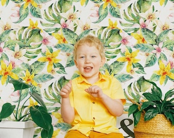 Green Floral Wallpaper Peel and Stick Botanical Flower Wallpaper Self Adhesive Cute Flower Wall Paper For Kids Room Bedroom Accent Wall Idea