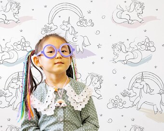Unicorn Coloring Wallpaper, Girls Bedroom Decor (Peel and Stick)