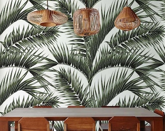 Green Palm Leaf Wallpaper Mural, Peel and Stick Tropical Wall Decor