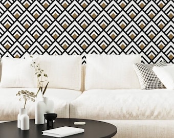 Geometric Removable Wallpaper / Trendy Self Adhesive / Regular Wallpaper / Geometric Wall Mural / Art Deco