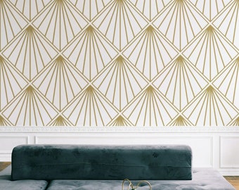 Gold Art Deco Peel and Stick Wallpaper, Retro Accent Wall