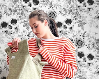 Gothic Flower Skull Wallpaper, Peel and Stick Accent Wall Mural